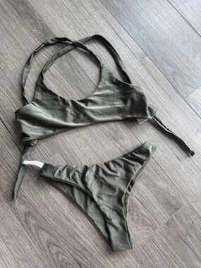 Oh Polly Olive Green Women's Tie-Back Bikini Set